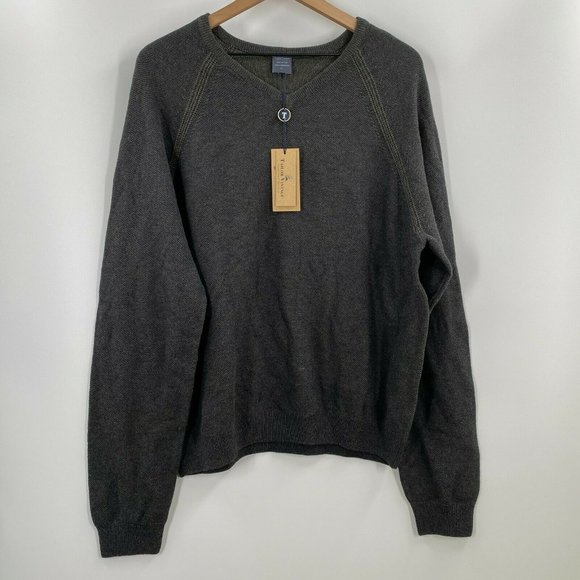 Tailor Vintage Mens Green Gray Winter Reversible V Neck Sweater New Sizes XL - Picture 2 of 7